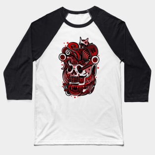 Skull Pop Art White Red Baseball T-Shirt